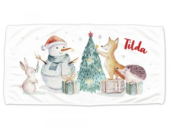 Duschtuch Weihnachten - personalisiert mit Namen- Waldtiere