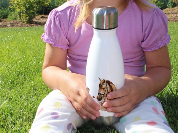 Isolierte Trinkflasche mit Pferd und Namen, Personalisiertes Geschenk