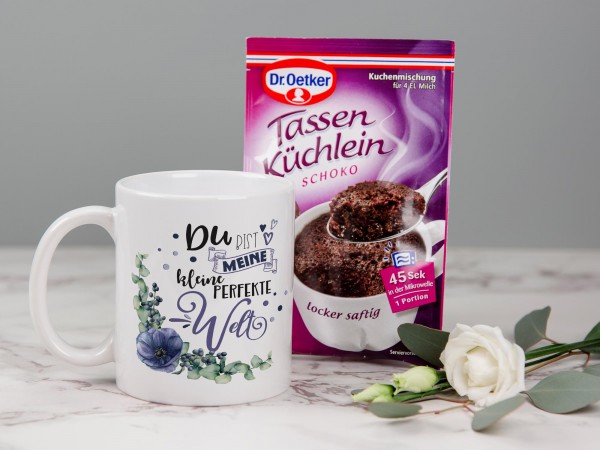 Geschenkset Tasse mit Tassenkuchen - Du bist meine kleine perfekte Welt