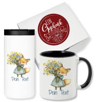Personalisiertes Geschenkset Kaffeebecher mit Tasse und Fuchs