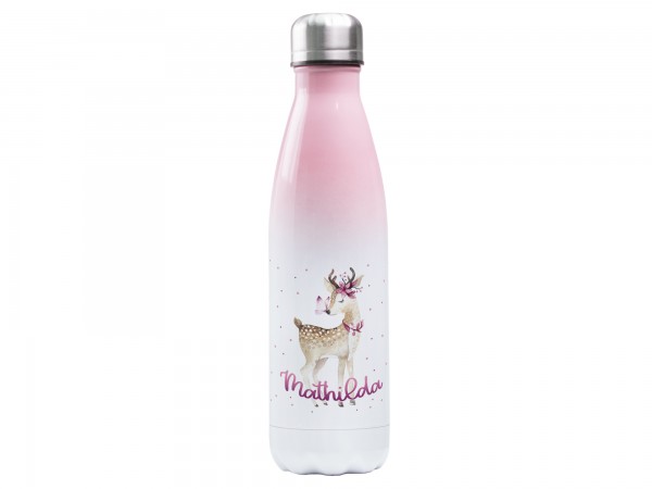 Thermosflasche rosa mit Wunschname - Rehkitz