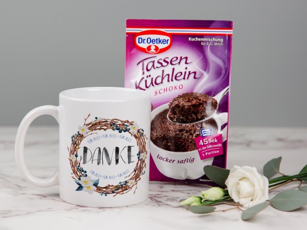 Geschenkset Tasse mit Tassenkuchen - Dankesagung