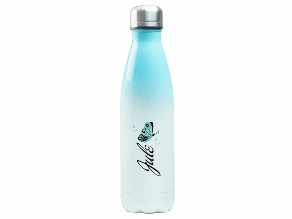 Edelstahl Trinkflasche für Kinder 500 ml, Schmetterling, personalisiert mit Namen, Geschenk Idee für