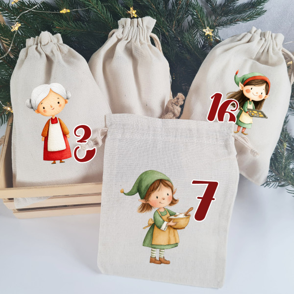 Adventskalender Säckchen 24 Tüten zum selber füllen Advent, Jutesäckchen Adventskalender zum befüllen Wiederverwendbar Backenstube