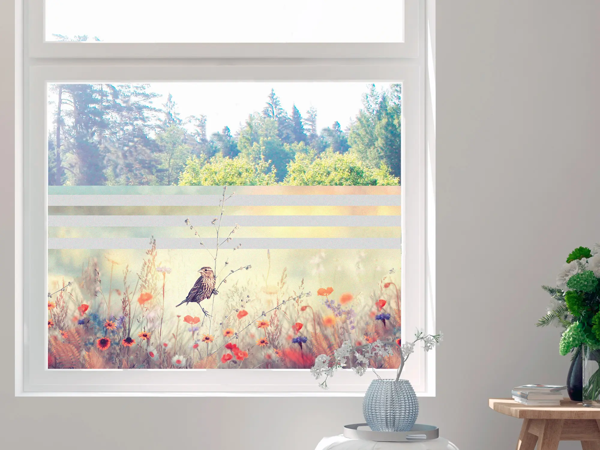 Fensterfolie für Küche Wohnzimmer Motiv Blumen Wiese