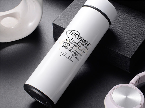 Tee Geschenkset PERSÖNLICH Flasche mit Sieb und Deckel