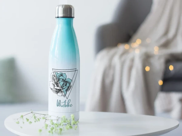Edelstahl Trinkflasche Blau für Frauen Mädchen 500 ml - Rose Geomertie - personalisiert mit Namen