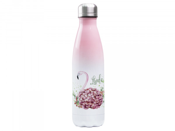 Trinkflasche rosa ♥ personalisiert - Blumen Flamingo