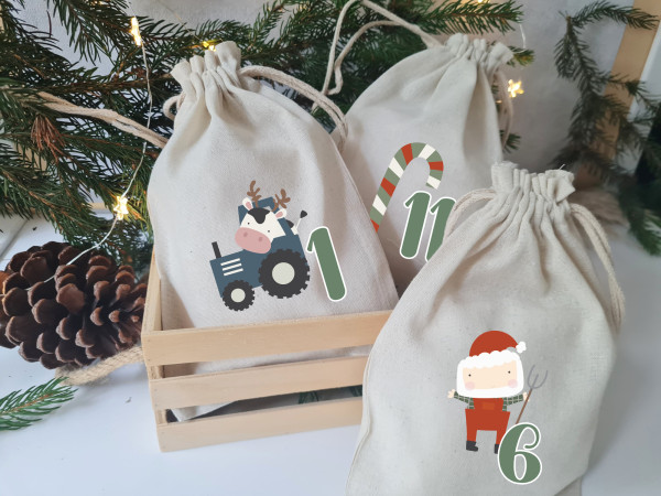 Adventskalender Säckchen 24 Tüten zum selber füllen Advent, Jutesäckchen Adventskalender zum befüllen Wiederverwendbar Bauernhof