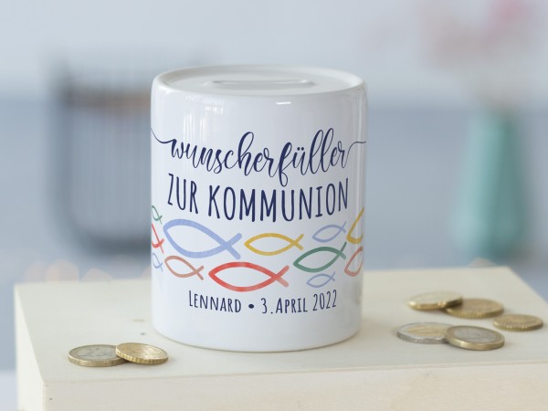 Spardose zur Konfirmation/ Kommunion mit Namen und Datum