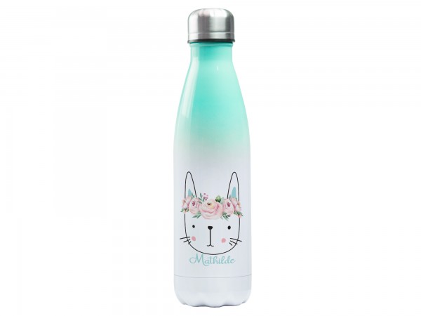 Trinkflasche mintgrün mit Wunschname - Katze