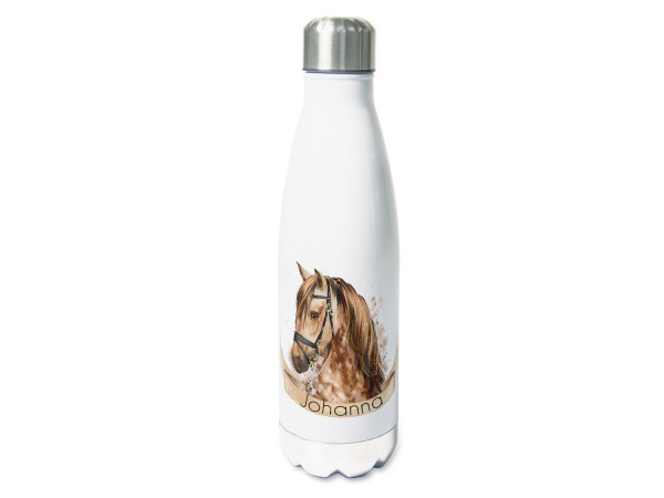 Personalisierte Trinkflasche Pferd braun mit Namen