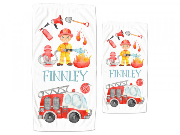 Geschenkset Handtücher 2 Größen - personalisiert mit Namen - Feuerwehr