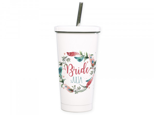 Cocktailbecher Smoothiebecher mit Wunschnamen - Bride Blumenkranz