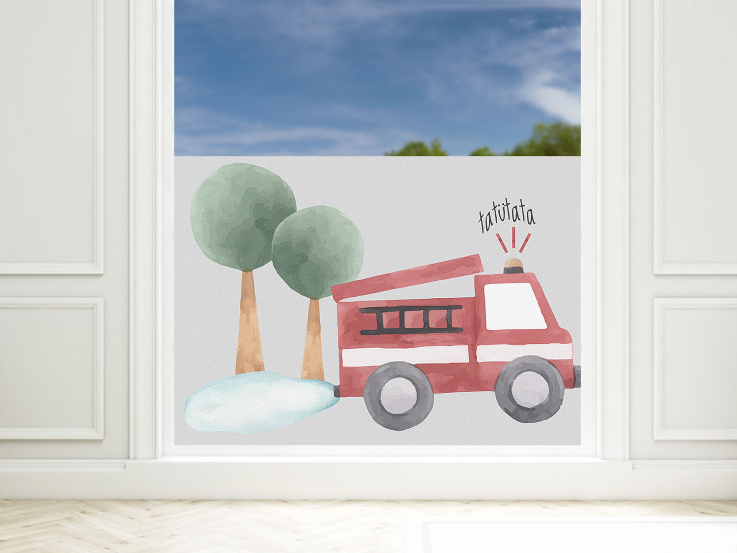 Sichtschutzfolie Kinderzimmer Feuerwehr Auto, Fensterfolie für Junge