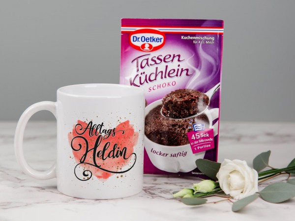 Geschenkset Tasse mit Tassenkuchen - Alltags Heldin