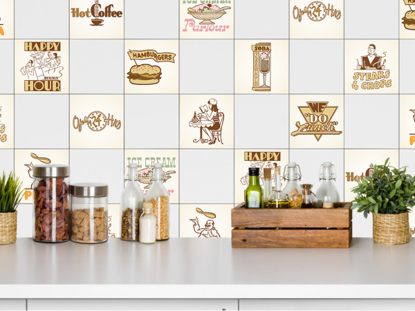 Fliesenaufkleber im Set Küche verschiedene Retro