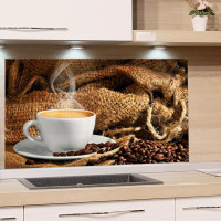 Spritzschutz aus Glas Kaffeetasse Damp Jute Bohnen Beispiel in der Küche