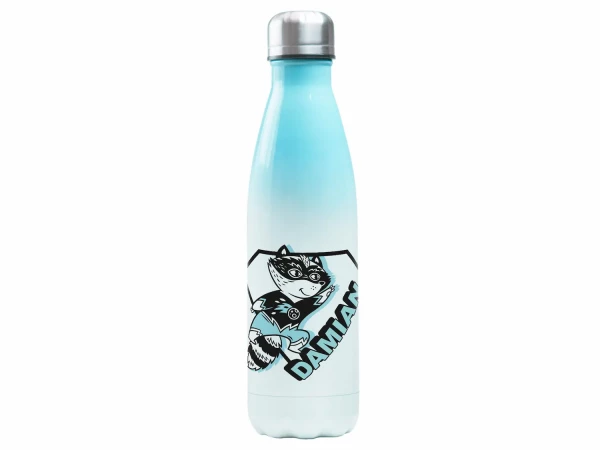 Edelstahl Trinkflasche Blau für Kinder 500 ml - Superman Waschbär - personalisiert mit Namen