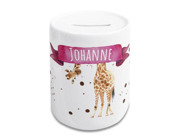 Spardose Kinder Mädchen mit Name, lustige Giraffe, personalisiertes Geschenk Geburtstag, Weihnachten, Taufe