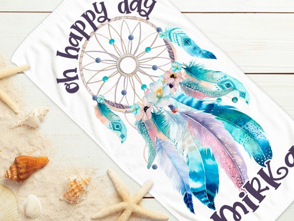 Handtuch personalisiert mit Namen - Traumfänger - oh happy day- Strandtuch Pooltuch