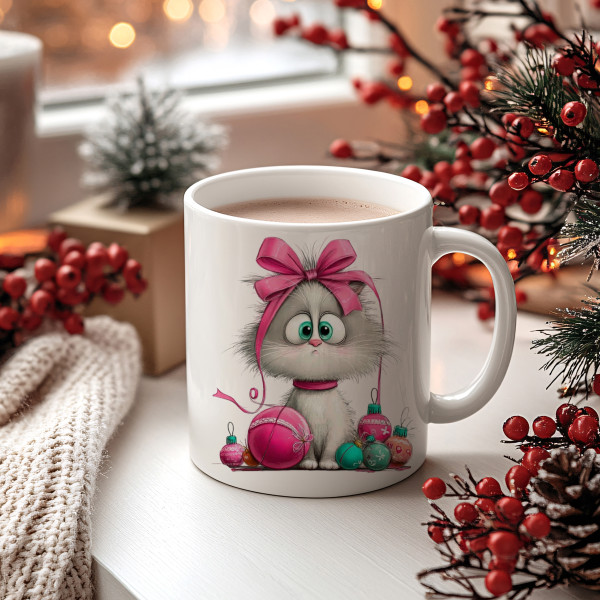 Lustige Weihnachtstasse mit Katzenmotiv