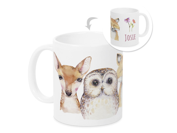 Tasse mit Namen Kinder, personalisiertes Geschenk Weihnachten Geburtstag, als Geschenkidee, Becher, Waldtiere