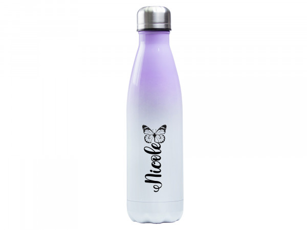 Trinkflasche lila ♥ personalisiert - Schmetterling schwarz/weiß