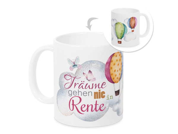 Tasse, Geschenk Rente Rentenbeginn mit Träumen