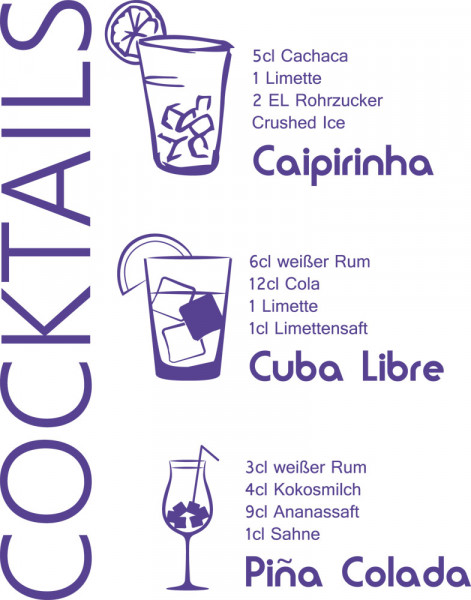 Wandtattoo Rezepte für Küche Cocktails Caipirinha Cuba