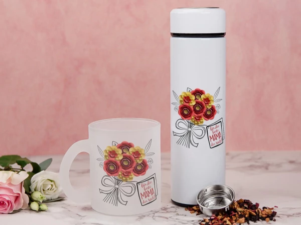 Geschenkset Tee zum Muttertag - Beste Mama der Welt - Blumenstrauß