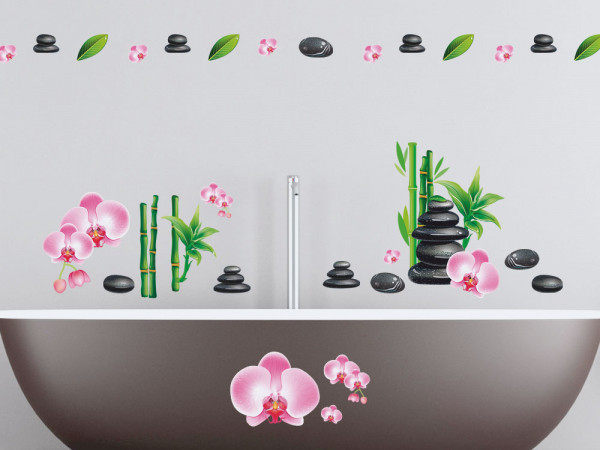 Wandsticker Set Badezimmer Massagesteine Bambus Und Orchideen Bluten Wellness Und Spa Badezimmer Wandtattoo Graz Design