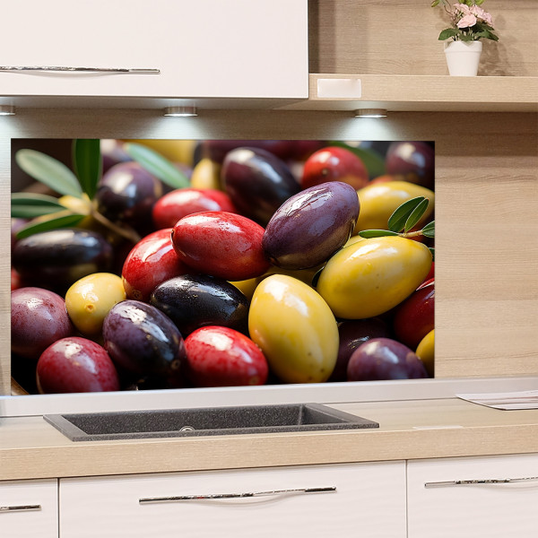 Spritzschutz Küche aus Glas - Oliven Mediterran Spritzschutz Küche aus Glas - Oliven Mediterran