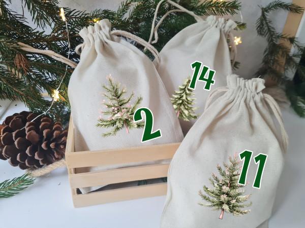 Adventskalender Säckchen 24 Tüten zum selber füllen Advent, Jutesäckchen Adventskalender zum befüllen Wiederverwendbar Tannenbäume