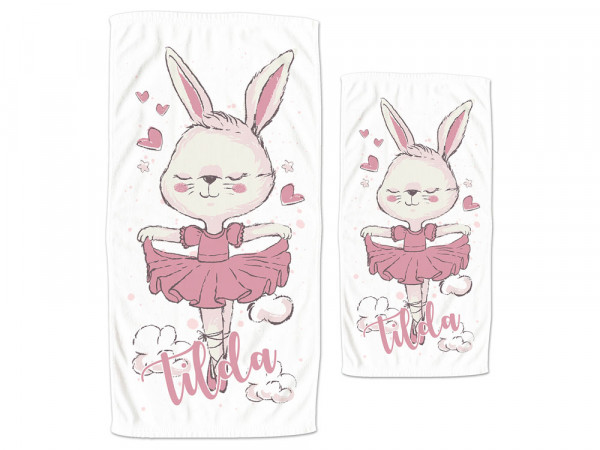 Geschenkset Handtücher 2 Größen - personalisiert mit Namen - Hase Ballerina