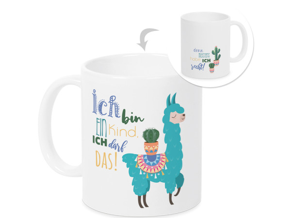 Tasse mit Spruch und Lama ich bin ein Kind - ich darf das!