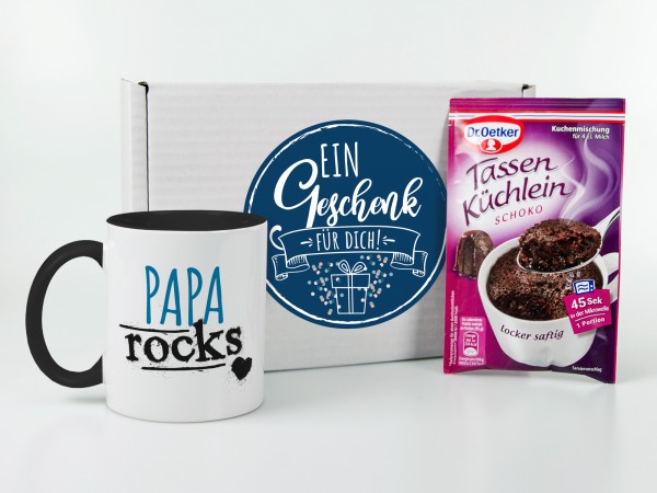 Geschenkset für Papa, Vatertag, Tasse mit Tassenkuchen - PAPA rocks