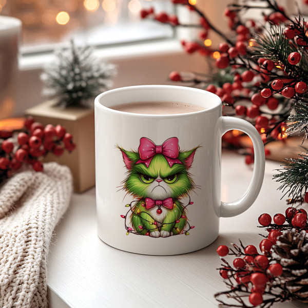 Weihnachtstasse Katze & Grinch-Motiv