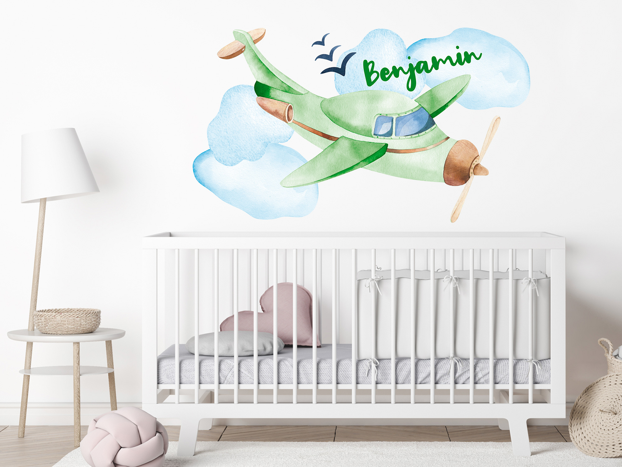 Wandtattoo mit Name Flugzeug Personalisiert Kinderzimmer für Jungen Babyzimmer 