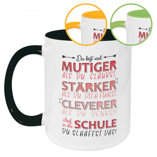 Tasse Kinder Einschulung, Wunschname und Datum, Piratin mit Spruch