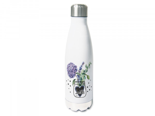 Thermosflasche mit Namen personalisiert, Hortensien in der Vase