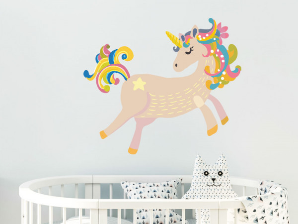 Wandtattoo Einhorn mit Regenbogenfarben
