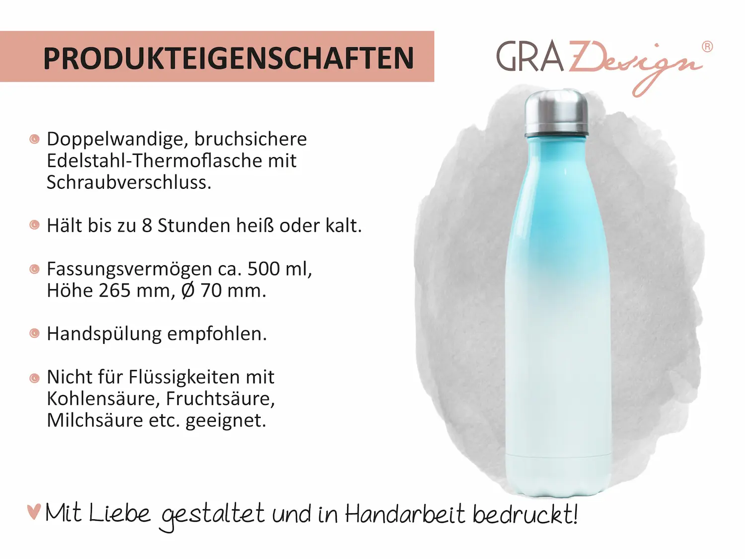 Edelstahl Trinkflasche personalisiert mit Logo – 500ml