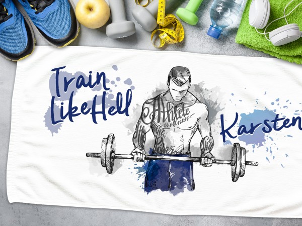 Handtuch personalisiert mit Namen - train like hell - Strandtuch