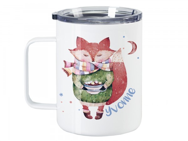 Thermo Tasse Wanderbecher mit Wunschname - Winter Fuchs