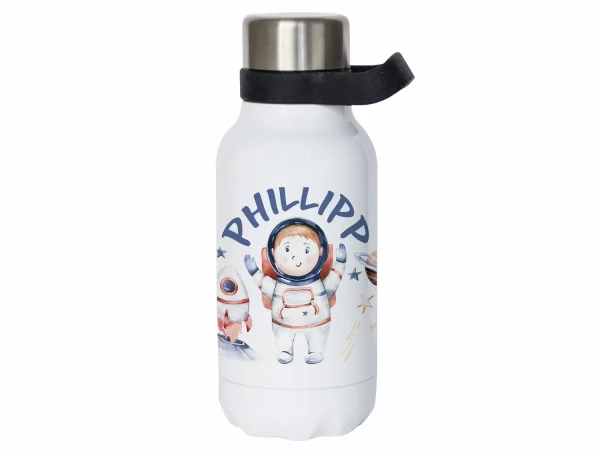 Thermosflasche mit Henkel - Astronaut - Trinkflasche personalisiert mit Namen
