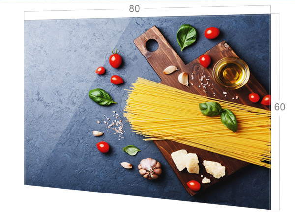 Spritzschutz Küche Glas Pasta mit Tomaten in Grau