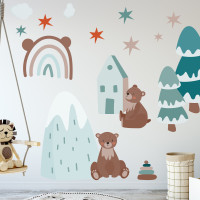 Vorschau: Wandtattoo Bären, Bäume & Regenbogen Vorschau: Wandtattoo Bären, Bäume & Regenbogen