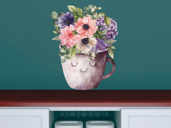 Wandsticker Blumentopf Tasse Smiley für die Küche