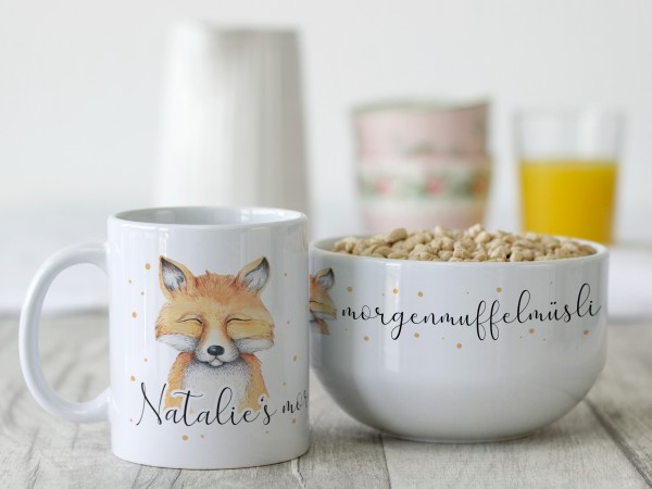 Geschenk-Set mit Müslischale & Tasse Morgenmuffel Fuchs